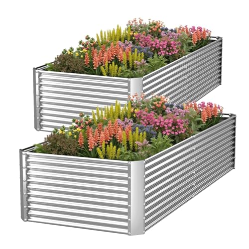2 Pack Tall 8x4FT Corrugated Galvanized Steel Raised Garden Bed Outdoor (2 Count)