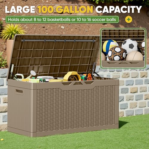 Outdoor Storage Box 100 Gallon Storage Bin with Lid for Patio Furniture