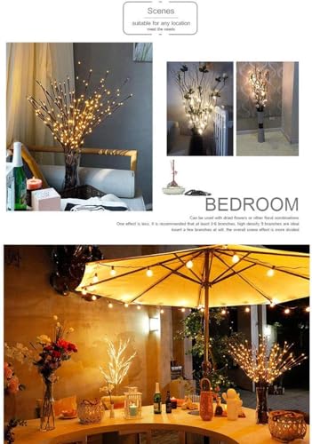 4 Pack Led Branch Light Battery Operated Lighted Branch Vase Filler Willow Tree Artificial Little Twig Power Brown 30 Inch 20 LED for Home Romantic Decoration