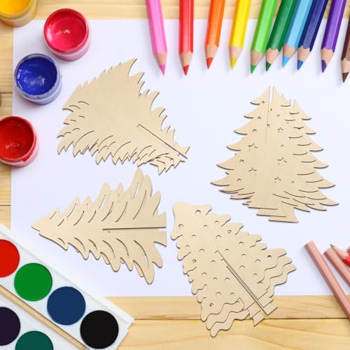 DIY 3D Christmas Tree Wood Crafts to Paint (24 Count)