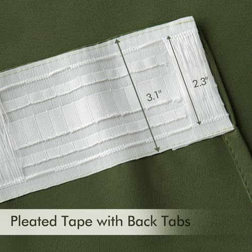 Olive Green Back Tab Blackout Curtains 52x108 Inch Long 2 Panels Set (2 Count)