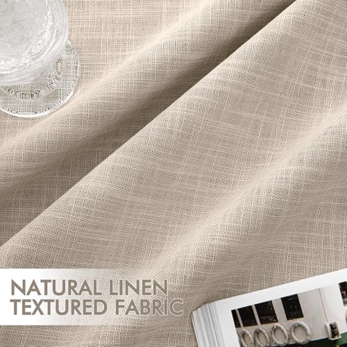 Beige 100% Blackout Linen Curtains 105 Inch 2 Panels Set Double Sided No Coating Pleated Back Tab Black Out Long Thermal Insulated Pinch Pleat Bedroom Living Room Darkening Window Drapes (2 Count)