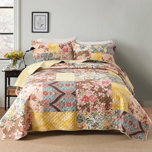 Cotton Bedspread Luxury Vintage Paisley Floral Patchwork Quilt Yellow Bedding Sets