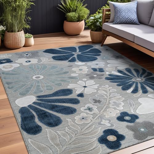 Outdoor Rug 9x12 Large Modern Floral Tropical Area Rugs for Outdoor and Indoor Patio Easy to Clean Non Shedding Living Room Porch Garden Washable Outside Carpet (108 Sq Ft)