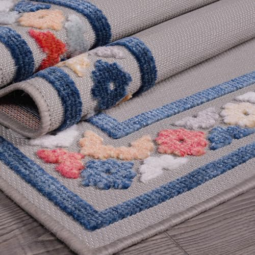 Outdoor Runner Rug 2x7 Modern Floral Bordered Area Rugs for Indoor and Outdoor Patio Easy to Clean Non Shedding Living Room Porch Garden Washable Outside Carpet (14 Sq Ft)
