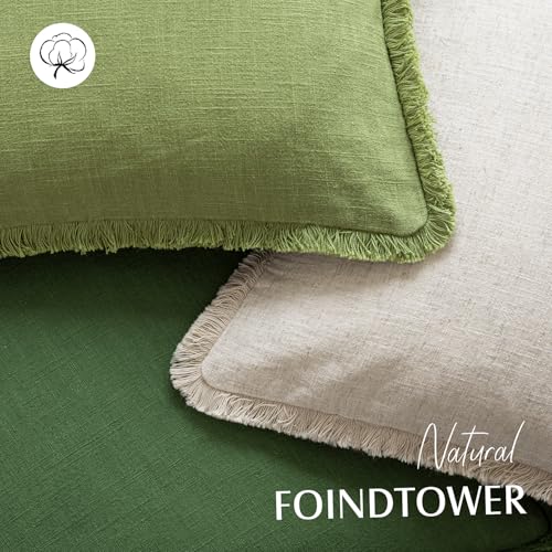 Decorative Linen Fringe Throw Pillow Covers 20×20 Forest Green (2 Count)