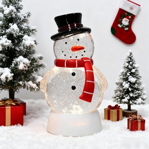 Christmas Snow Globe Snowman Lighted Musical Glitter Globe Battery Operated or USB Powered with Timer Water Glittering Snowing Globe for Christmas Party Home Table Decorations Gifts