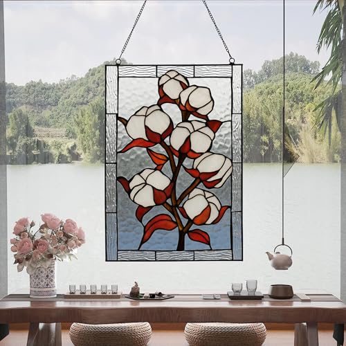 Stained Glass Window Hanging 16" H x 11" W Tiffany Style Rectangular Window Panel Suitable for Living Room Bedroom Kitchen Window Decoration Hangings with Chain