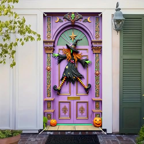 Halloween Witch Pumpkin Door Cover 35x71 Inch Polyester