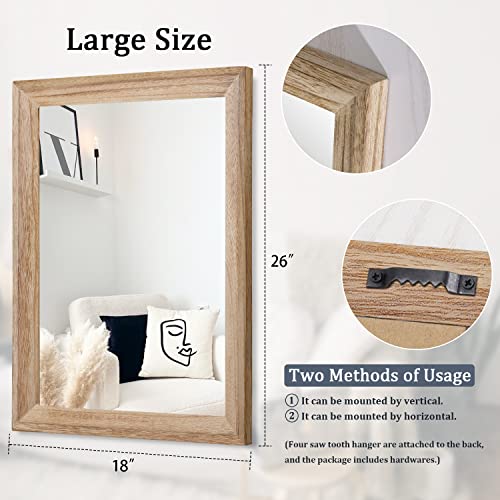 Rustic Mirrors for Wall Rectangle Wooden Frame Hanging Mirror for Bedroom Bathroom Living Room Entryway Large 26"x18"