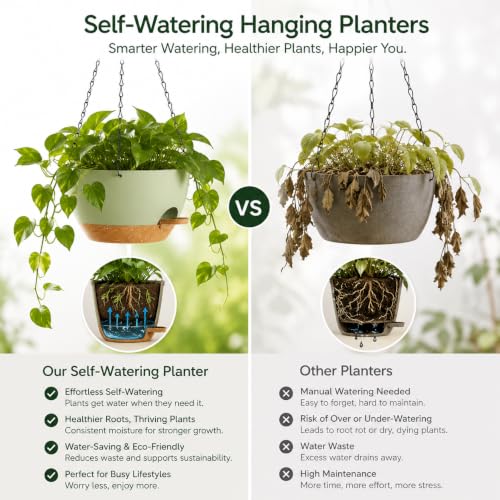 12 Inch Self Watering Hanging Planters 2 Pack (2 Count)