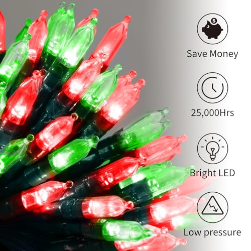 Battery Operated Christmas Lights 2 Pack 18Ft 50 LED Red & Green (2 Count)