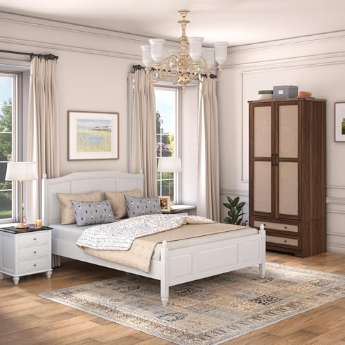 2 Doors Wooden Armoire Wardrobe Closet with 2 Drawers