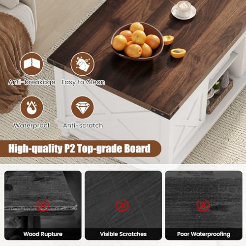 48" Farmhouse Lift Top Coffee Table with Storage Sliding Barn Door & Large Hidden Compartment