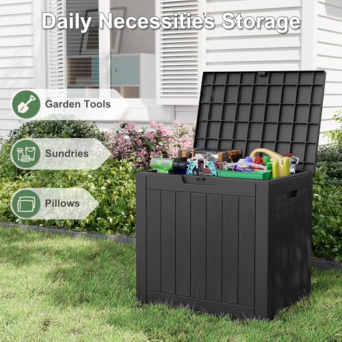 Deck Box 32 Gallon Resin Indoor and Outdoor Storage Boxes Waterproof for Garden Tools