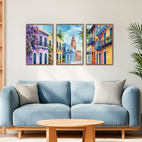 KAlRNE Scenery Texture Cityscape Framed Large Wall Art Set (3 Count)
