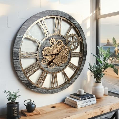 The Gears Clock 36'' Inch Real Moving Gear Wall Clock Vintage Industrial Oversized Rustic Farmhouse