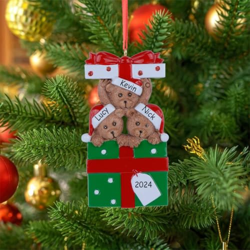 Personalized Teddy Bear Family of 3 Christmas Ornament 2026