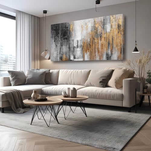 Abstract Canvas Wall Art with Gold Foil Modern Black Oil Paintings Graffiti Wall Art for Living Room Bedroom Kitchen Office Wall Decorations 30" x 60"