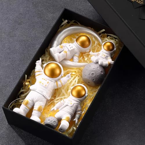 Gold White Astronaut Figurines Statues Set of 4 (4 Count)