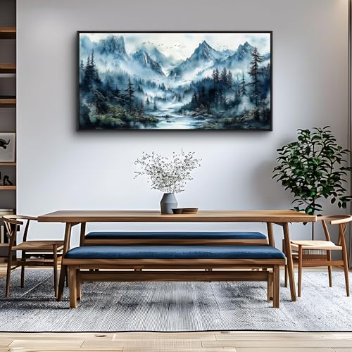 Black Framed Canvas Wall Art For Living Room Large Wall Decor For Office Bedroom Home Decorations Mountain Wall Painting Fog Forest Landscape Pictures Prints Posters Artwork 20x40 In