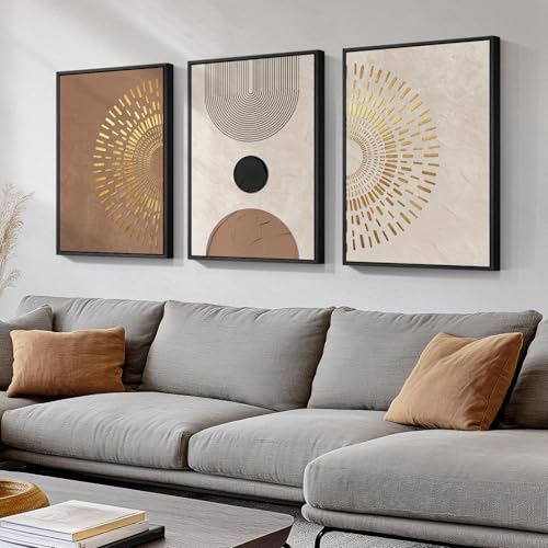 Large Framed Boho Neutral Abstract Wall Art for Living Room (3 Count)
