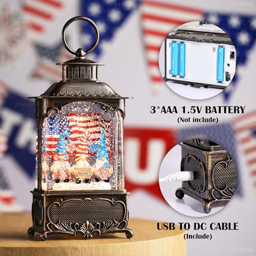 Gnome Snow Globe Lantern 4th of July Decorations with Timer