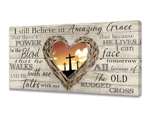 Amazing Grace Christian Wall Art Canvas Cross Decor