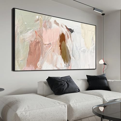Large Abstract Wall Art Prints Framed Pink and White Wall Art Decor 29"x58"