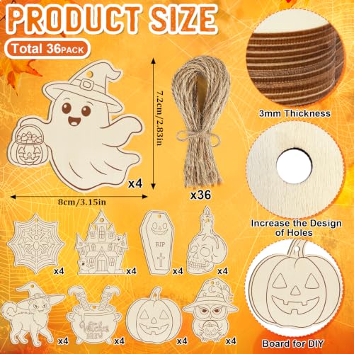 36PCS Wooden Halloween Ornaments to Paint Fall Decorations Crafts for Kids (36 Count)
