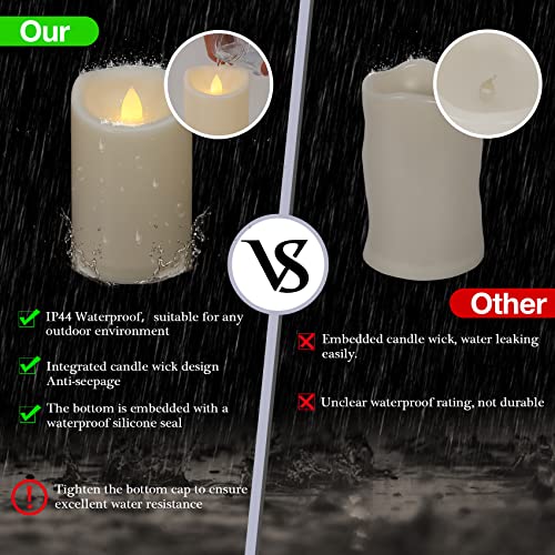 Outdoor Flameless Pillar Candles with Remote Timer Battery Operated Candles