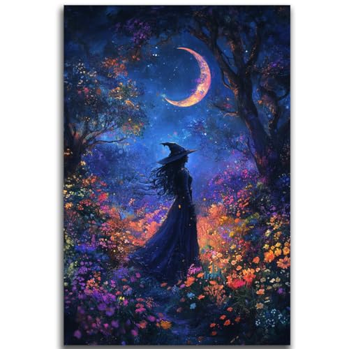 Vintage Halloween Witch Decor Mystic Gothic Wall Art Poster