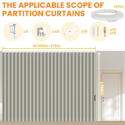 Room Divider Curtain Sets with Flexible Ceiling Track