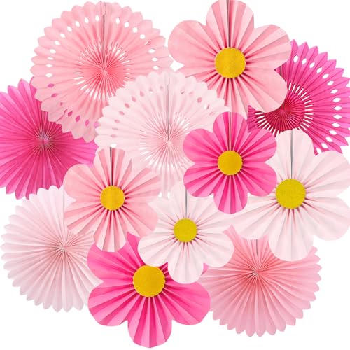 Pink Paper Fans Wall Decor (12 Count)