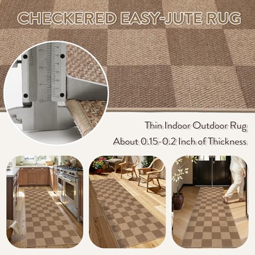Checkered Easy Jute Kitchen Runner Rug