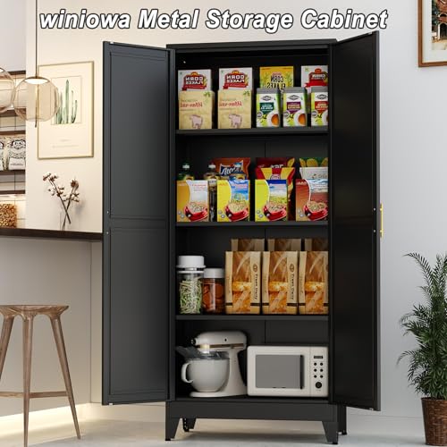 Metal Pantry Cabinet with 2 Doors and Adjustable Shelves