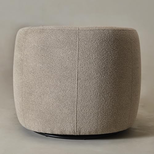34" W Boucle Swivel Barrel Chair with Toss Pillow