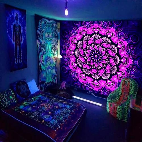 Blacklight Mandala Tapestry Wall Hanging