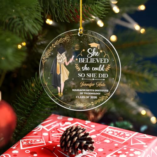 Personalized Graduation Ornament She Believed She Could So She Did Class of 2024 Christmas Acrylic Ornaments Keepsake Gifts Xmas Tree Decorations
