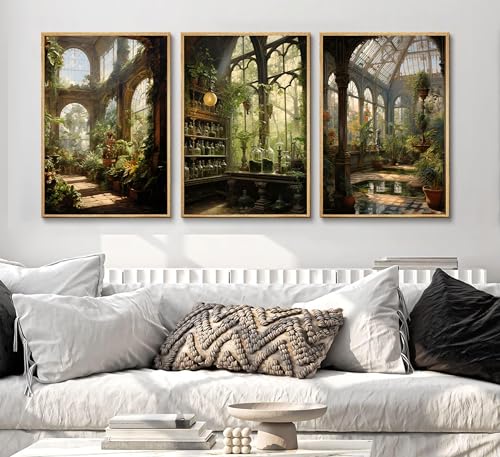 3pcs William Morris Green Plants Canvas Wall Art Medieval Castle Posters Prints Gothictalian Landscape Painting Pictures Paintings Wall Decor for Living Room Bathroom Bedroom Decoration Unframed (3 Count)