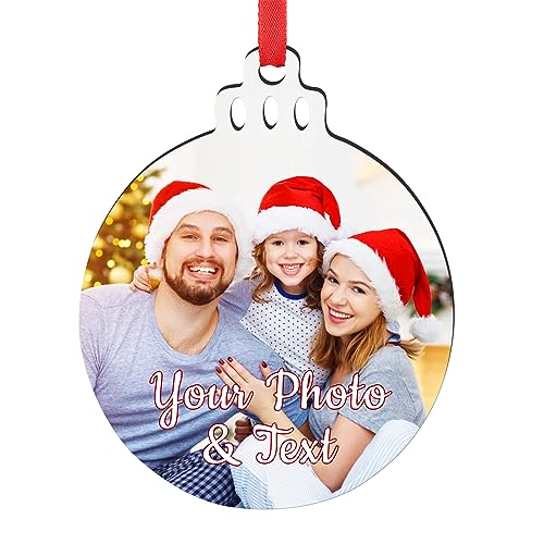 Personalized Christmas Ornaments 2025 Wood Custom Picture Text Hanging Ornament Customized Christmas Tree Decorations Keepsake Gift for Family Couples Xmas Tree Home Decor