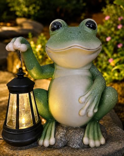 Solar Garden Statues Outdoor Decor Frog with Lantern