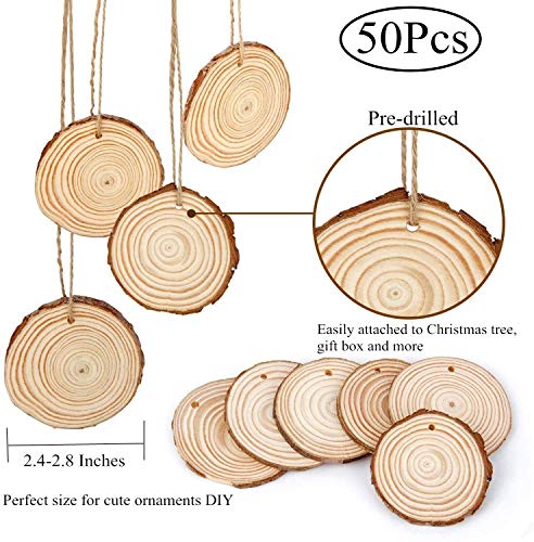 2.4 2.8IN Natural Wood Slices with Jute Twine for DIY Ornaments (50 Count)