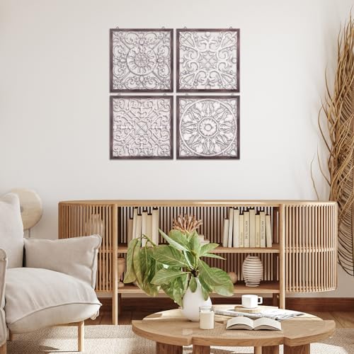 4 Pcs Wood Art Wall Decor Farmhouse Decorative Wood Panels Modern Wall Decor for Living Room Home Kitchen Dining Room (4 Count)