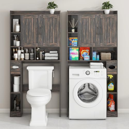 Farmhouse Over The Toilet Storage Cabinet with Barn Door