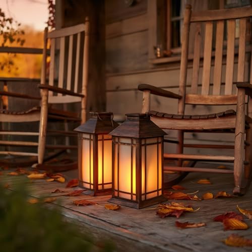 13 Inch Outdoor Decorative Lanterns with LED Candle Timer 2 Pack Brown (2 Count)