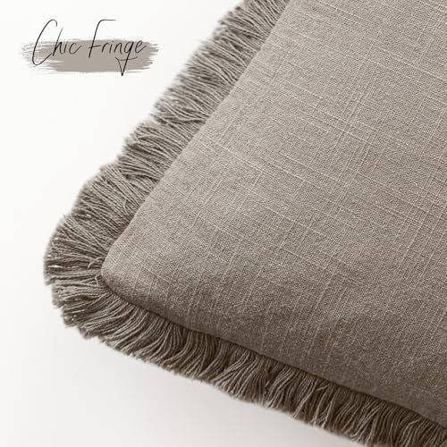Decorative Linen Fringe Throw Pillow Covers 18×18 Inch (2 Count)