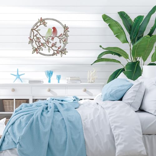 Metal Wall Art Bird on Tree Branch Silhouette Bird Hanging Ornament Porch Wall Decor for Living Room Outdoor Garden Bedroom Office Housewarming Party Decoration