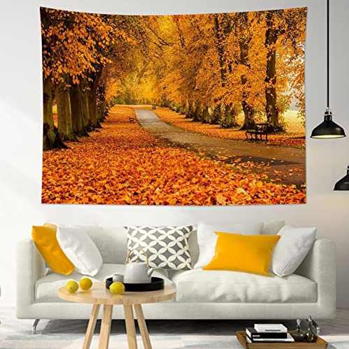 Fall Maple Forest Tapestry Natural Landscape Autumn Maple Tree with Vintage Road Fall Wall Hanging for Bedroom Living Room Dorm Home Party Decor 59x51 Inch
