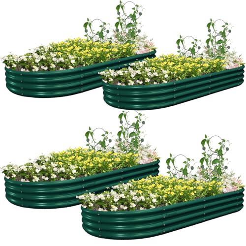 4 Pack 8x4x1FT Galvanized Raised Garden Bed Large Metal Planter Box Kit Elevated Raised Garden Planters for Outdoor Plants